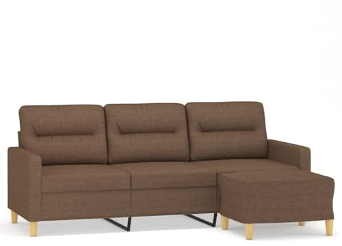Foknhdi 3-Sitzer-Sofa mit Hocker 198 x 77 x 80 cm Braun Stoff Recamiere Modernes Design Robustes Metallgestell Bequeme Polsterung für Wohnzimmer Schlafzimmer Büro