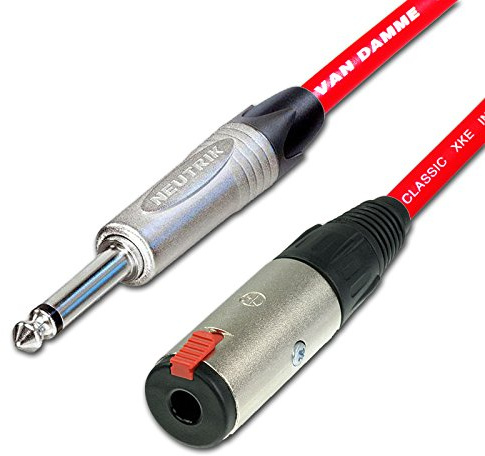 Guitar Extension Lead. Neutrik Male Jack to Female Socket. Van Damme XKE Cable (10m, Red)