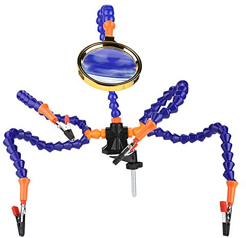 Helping Hands Soldering, Aluminium Five Arm Soldering Station with Magnifying Glass Welding Repair Tool(No Fan)