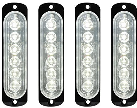 4pcs 12-24V Ultra Sottile Lampeggiante Emergenza Avvertimento Strobo Luci Luce - 6LEDS Flash Warning Light Bar - Auto Moto Truck-Bianco