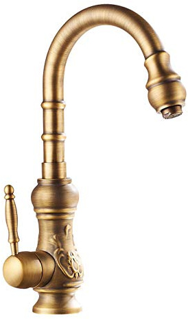 Kitchen Mixer Tap - Kitchen Tap, 360 ° Rotating Retro Brass Single Lever Kitchen Sink Mixer Tap, Cold & Hot Water Available - Compatible with Double Kitchen Sink, with UK Standard Fittings