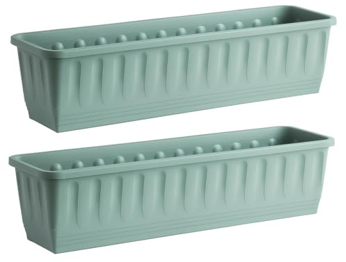 Muddy Hands Pack of 2-80cm Long Green Trough Plant Pot Plastic Planter Outdoor Garden Window Herb Flower Box