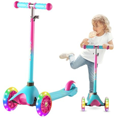 FAYDUDU Roller Kinder Scooter Kinderroller ab 2 Jahre Dreiradscooter Höhenverstellbarer mit LED-Leuchträdern Tretroller für Jungen Mädchen ab 2 bis 5 Jahren (Blau)