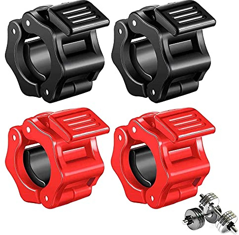 OHYER 4 Stücke Hantelverschlüsse Langhantelklemmen Barbell Halsbänder Hantelklemmen Hantelstangen Sicherer Schnappverschluss für 28mm Rot und Schwarz Training Zubehör für Workout Gewichtheben Fitness