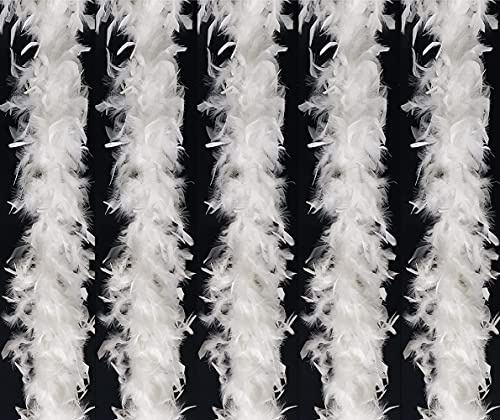 WINOK Federboa Weiß, 5 Stück 40 Gram 200 cm Federstola Feder Schal Weiss Federboa Einfarbig Federdichten Flauschige Girlande Für Weihnachtsbaum Karneval Fasching Stola Kostüm Party Damen Kinder
