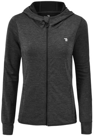 donhobo Löparjacka för kvinnor, sportjacka, träningsjacka, långärmad, fitness, yogamatta, lätt ventilerande sweatjacka med fickor, tumhål, Mörkgrå, L