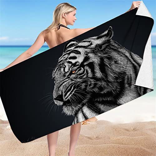 Xisnuient Groß Strandtücher Badetücher Schnelltrocknend Wasseraufnahme Mikrofaser XL XXL Animal Themed Tiger Handtuch Kind Junge Leute Mann Decke Sport Handtuch (Farbe 1,100x200 cm)