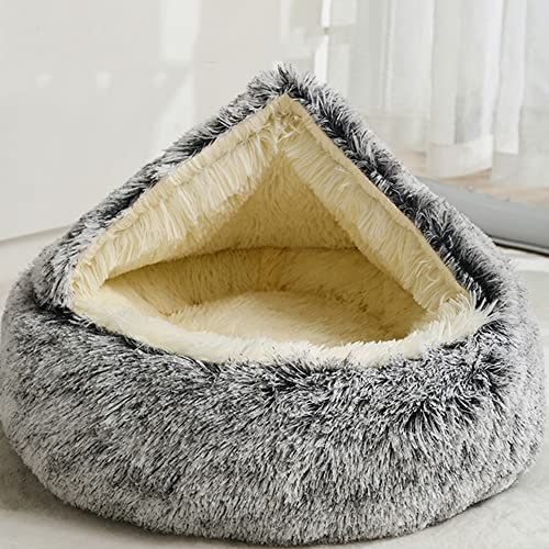 SEDOXX Donut-Höhle Katzenbett Katzensofa Bett Haustier beruhigendes Haus Plüsch Kuschelsack Decke rund Katzen-Hundebett für drinnen Katzen Kätzchen Welpen Haustier Kissenbett, Plüsch, 65 cm, Grau