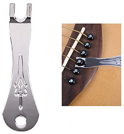 Gitarren-Saiten-Peg-Abzieher, Stegstift-Abzieher, Akustikgitarre, Stegstift-Entferner, multifunktionaler Gitarren-Peg-Abzieher, Stegstift-Entferner, Entferner, Metall, praktisches Werkzeugset, Zubehör | 1 x Akustikgitarren-Stegstift-Abzieher, multifunktionaler Gitarren-Peg-Abzieher, Stegstift-Entferner, Silberfarben
