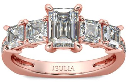 Jeulia Damen Eternity Diamant Verlobungsring: Sterling Silber Prinzess-Schliff 4-Prong Zirkonia Ringe Anniversary Unendlichkeit Schmuck mit Geschenk Box (67（21.4）, Roségold)