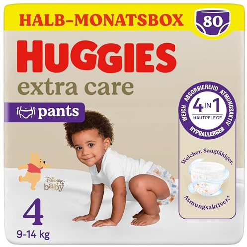Huggies Extra Care Trosor storlek 4 (9-14 kg), Förpackning med 80 blöjor