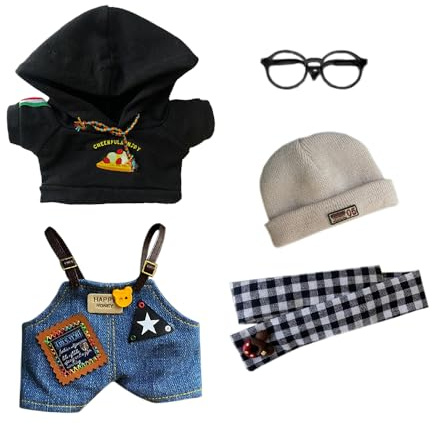 niannyyhouse 40 cm Plüschpuppenkleidung Schwarzwald Set Strickmütze Schal Brille Hoodie Overalls Puppenzubehör Dress Up (40 cm)