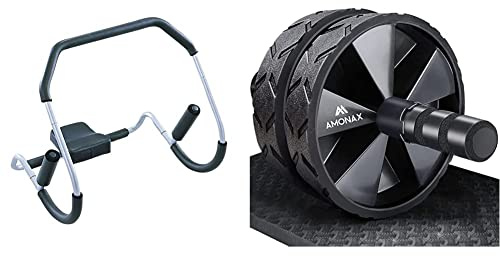 Body Sculpture BB6000 Bauchmuskeltrainer & Amonax Bauchroller, bauchtrainer ab roller, bauchmuskeltrainer ab wheel set, mit Rutschfester, inkl. gut gepolsterter Kniematte/Knieauflage