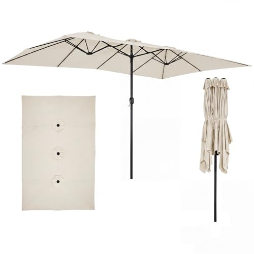 COSTWAY Doppelsonnenschirm 426x265cm, Rechteckiger Sonnenschirm, UV Schutz, Gartenschirm Groß XXL, Terrassenschirm mit Kurbel, Marktschirm für Pool, Terrasse, Garten (Beige)