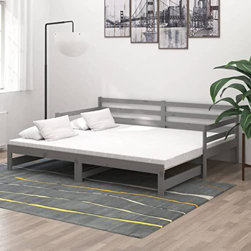 Homgoday Dormeuse ausziehbar, 2 x (90 x 200 cm), Grau aus Kiefernholz, Schlafsofa, Wohnzimmer, Sofa, modernes Sofa, Gartensofa, Loungesofa, Outdoor, Gartenmöbel
