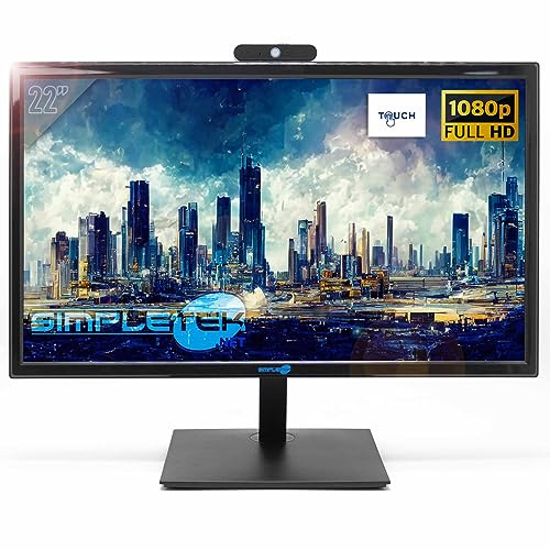 SIMPLETEK - 1080p 22 Touch Monitor | Integrierte Webcam, Mikrofon und Lautsprecher | Full HD Touchscreen Bildschirm | HDMI VGA