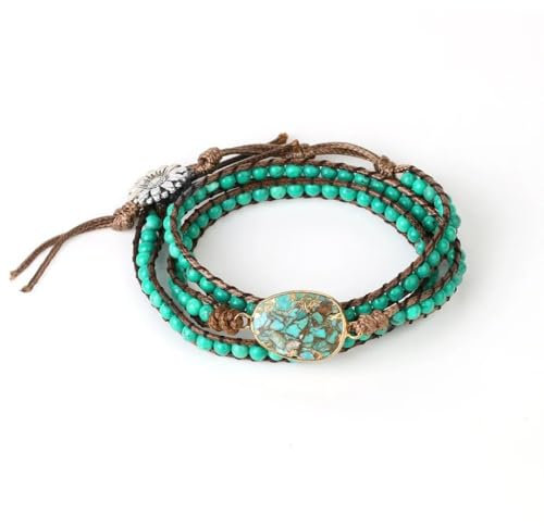 Wickelarmband aus Natursteinperlen, 4 mm, Kristall, Freundschaftsarmband, Boho, handgefertigter geflochtener Schmuck für Freunde, Frauen, Männer, Mode, Geburtstag, Überraschungsgeschenk, Türkis,