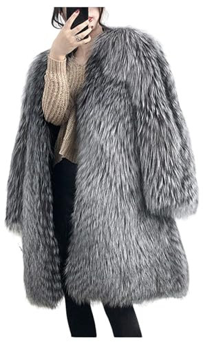 UNeedVog Frauen Faux Pelzmantel Fluffy Midi Faux Sliver Fuchs Pelzjacke Verdicken Warme Winter -outwear mit
