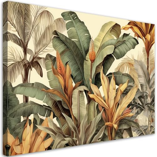 Feeby - Wandbilder Wohnzimmer 120x80 cm, Laub Natur, Leinwand Bilder, Bilder für Schlafzimmer, Echter Gemalter Effekt, Moderne Wanddeko, Gemälde - Tropen Dschungel Grün