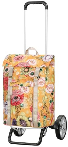 ANDERSEN Einkaufstrolley - Alu Star Shopper Basil Bloom gelb | sehr leicht, höhenverstellbar, klein zusammenlegbar, bis 40 kg - Tasche wasserdicht, Innenfach, Reflektoren, 50 L