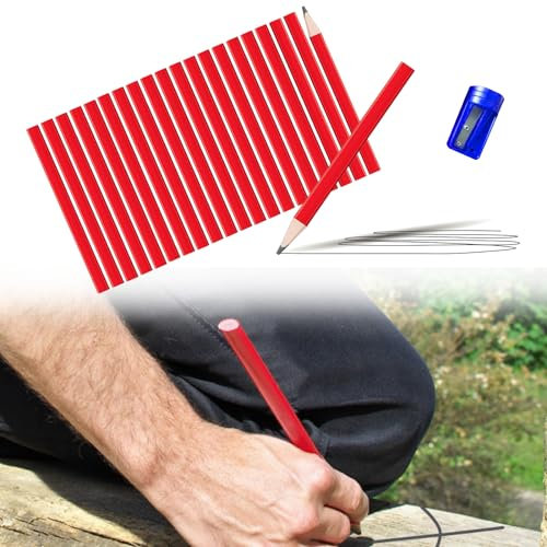 Cutiolly Holzbearbeitungsstifte, 20PCS Rot, 175MM, Baubleistifte, Holzbearbeitung Markierungswerkzeug, Set mit Anspitzer