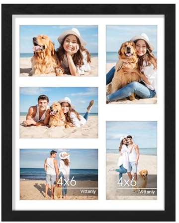 Vittanly 11x14 Collage Picture Frame, Displays 5Pcs 4x6 Pictures with Mat or 1Pcs 11x14 without Mat for Wall Mounting, Picture Frames Collage Wall Decor in Black, 1 Pack