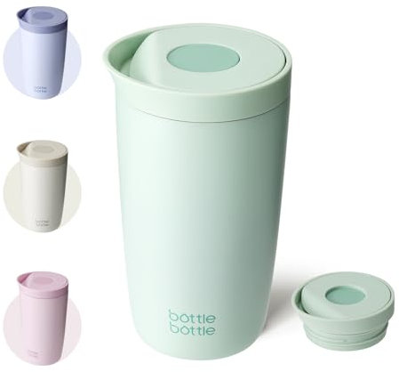 Bottle Bottle Insulated Travel Mug 350ml Stainless Steel Office Coffee Cup with Push Button Lid Keeps Cold and Hot for 8 Hours (Green)