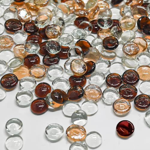 Hiziwimi 1800g 17-20mm Decorative Brown Glass Pebbles for Vases & Planters | Brown Series, 4 lbs, Smooth Flat Shape, Glass Beads, Decorative Stones for Vases Stuffing, Aquarium, Garden, Plant Pot, Craft