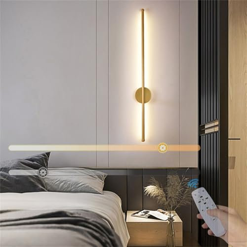 TZSMUM Dimmbar LED Wandleuchte mit Fernbedienung Innen Modern Wandlampe Wohnzimmer Minimalistische Wandbeleuchtung Bettlampe für Schlafzimmer Wohnzimmer Flur Arbeitszimmer (Gold,100CM)