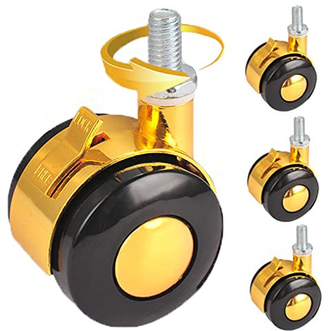 SZITW 360° drehbare Rollen,Gewindestangenräder,Möbelrollen mit Bremsen,Geräuschlose Regalrollen,Gesamttragfähigkeit 330 LB,4er-Pack Trolleyrollen,M8-Gold