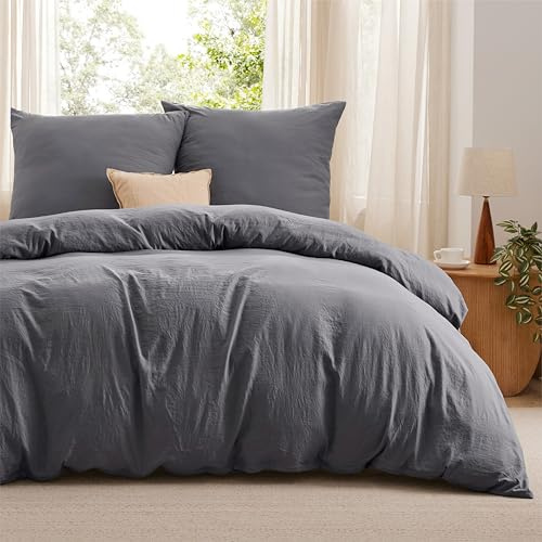 BEDSURE Bettwäsche 155x220 3teilig Baumwollähnlich - Anthrazit, 2 Kissen | Bettwäsche-Sets Mikrofaser, 1 Bettbezug+2x80x80 Kissen, Oeko-TEX Bedding mit Reißverschluss, Extra Weich & Atmungsaktiv
