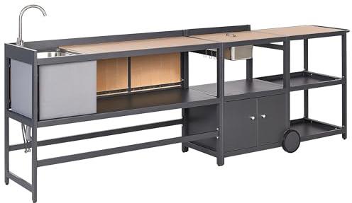 Beliani Outdoor-Küche 3-teilig Stahl schwarz mit Spüle Edelstahlplatte 2 Inseln Vilama