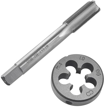 Gewindeschneid M14 x 1mm, HSS Gewindebohrer und Schneideisen Set, Rechtsgewinde Feingewinde Schneider, Gerade Geriffelt Gewindeschneider