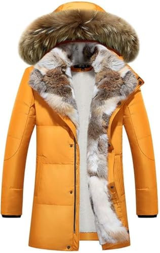 Goolecrimp Herren Winter verdickt warm mit Kapuze Daunenjacke Paar Modelle gepolstert gefüttert abnehmbaren Pelzkragen Mantel Mantel Outdoor Winddicht Daunenjacke (Gelb,XXL)
