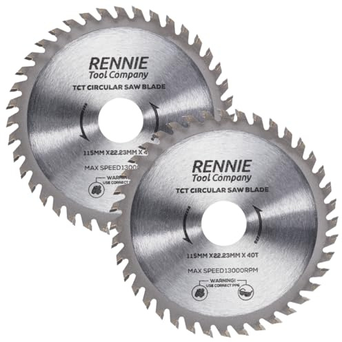 Rennie Tool 115mm x 22.2mm Bore x 24T TCT Circular Wood Saw Blades (2 Pack) | 7/8 Inch Bore (22.23mm) + 20mm & 16mm Reduction Rings. 24 Teeth Mini Circular Saw Blades For Woodworking Wood Cutting