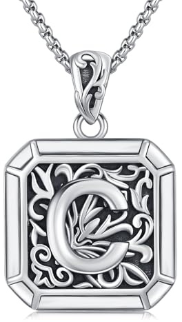 REDSUN Buchstabe Kette 925 Sterling Silber Buchstabe Halskette Retro Oxidation Stil Anhänger Initiale Halskette Amulett Schmuck für Männer Freund Bruder Frauen