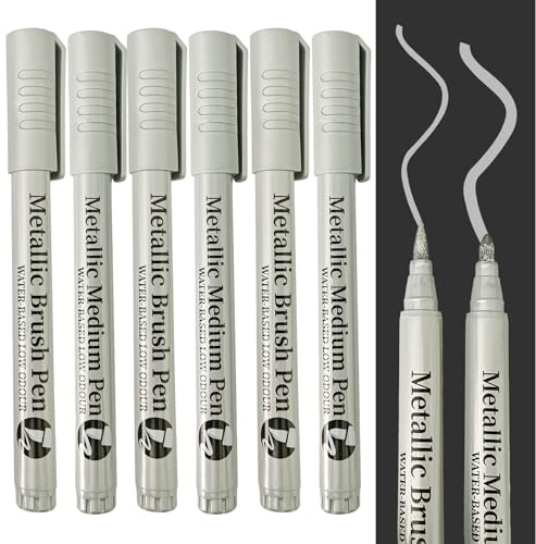 6 Stück Glanzlackmarker,Silber Metallic Wasserfest Acrylstifte für Steine | Glanzlackmarker Kalligraphie Silber Metallic Wasserfest,Acryl Farben zum Malen auf Leinwand, Malpapier und Holz