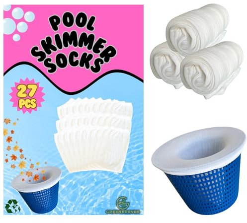Greenerever Pool Skimmer Filter Socks Pack of 27; Fine Mesh Elastic Net Cover for Skimmer Baskets; Collects Debris, Leaves, Hair, Oil and Dirt; Swimming Pool Maintanence Addition