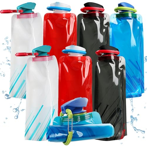 Kyzuzia piezas botella de agua plegable,Botella plegable para senderismo aventura viaje,Botella reutilizable plegable beber rojo negro azul blanco