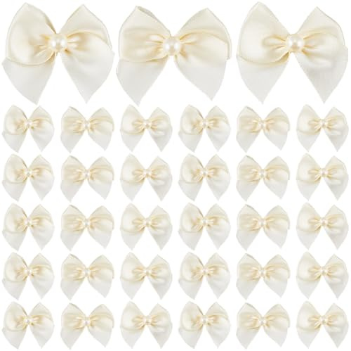 SOFPLATE 72 Stück Deko Schleifen Beige Mini Satinband Schleifen zum Mini Perlen Geschenkschleifen Für Hochzeit Dekoration Geschenkverpackung Heimwerker Basteln Nähen und Scrapbooking