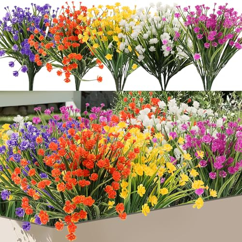 Giyofom 20 Bundles Artificial Fake Flowers, UV Faux Flowers Arrangement, Fake Plants Greenery Shrubs for, Home Garden Patio, Porch, Hanging Planter, Window Box Farmhouse (5 Colors)