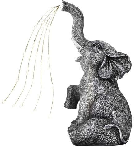 Reflimand Elephant Statue Garden Decoration, Solar Garden Watering Elephant Figure LED Lights, Waterproof Animal Figurines Solar Powered Landscape Decoration Path Lights, Animal Ornament for Yard