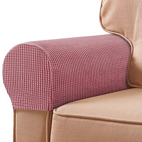 NEKOSUKI Arm Rest Covers Set, Set of 2 Stretch Armchair Covers for Arms, Spandex Polyester Sofa Arm Caps Non Slip Armrest Covers for Chairs Furniture Protector (Pink)