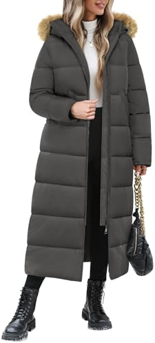 Yuson Girl Wintermantel Damen Lang Warme Mantel Winterjacke mit Abnehmbar Kapuze Herbst Winter Steppmantel Jacke Elegant Damen-mäntel Steppjacke Outdoor Daunenmantel Parka mit Tasche(Dunkelgrau, XL)