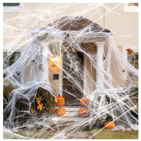 Noviatrix 61 Pezzi Ragnatele di Halloween, Stretch Ragnatele Estensibili Bianca, Ragno Finto, per Creare Atmosfere di Casa Fantasma, Feste, Giardini