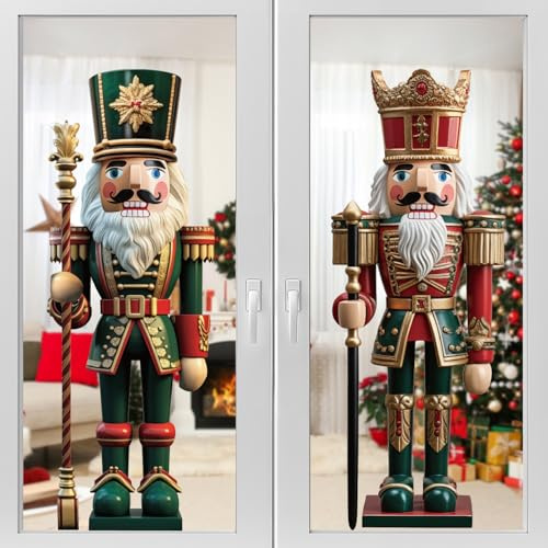 LOMIMOS Christmas Window Cling Sticker Decorations,Extra Large 3D-Effect Nutcracker Soldiers Christmas Window Clings for Xmas Home Party Office Supplies Shop Glass Display Decoration