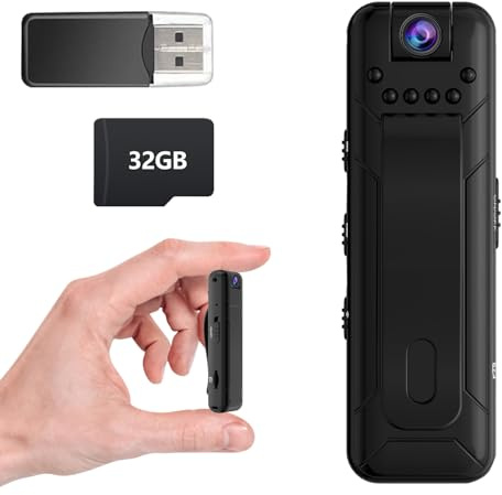 Bextgoo Camera de Surveillance sans Internet, Mini Camera Espion sans Fil, sans WiFi Nécessaire, 1080P Caméra Corporelle avec Carte TF 32 Go, 10 Heures avec Une Charge, Objectif Rotatif à 180°(Noir)