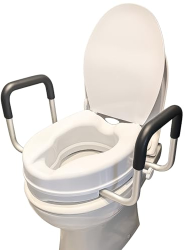 Erhöhter Toilettensitzerhöhung mit Griffen, 10 cm Höhe, Schaumstoffgepolsterte Arme, werkzeuglose Installation, einfache Passform, sichere Montage, ideal für Senioren und Erholung