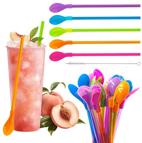 30 stycken sugrör skedar, 2 i 1 skedsugrör, återanvändbara plastsugrör skedar, latte macchiato-sked, skedsugrör för latte milkshakes smoothies cocktail