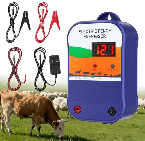 Trsaow Electrificador de Cercas, Salida 1.5J, Alcance 10km, IP65 Impermeable, Múltiples Opciones de Alimentación (Red/Batería/Solar) para Granjas, Ganado y Caballos